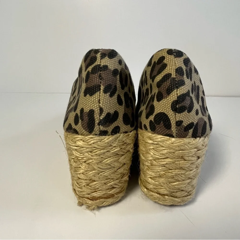 Ralph Lauren Cecilia Espadrille Wedge Sandals Women 8.5 B Cheetah Fabric Slip On